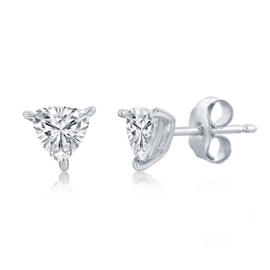 Sterling Silver, Solitaire Trillion CZ, 6mm Necklace & 5mm Earrings Set