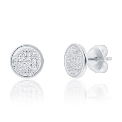 Sterling Silver, Round Pave CZ Necklace & Earrings Set