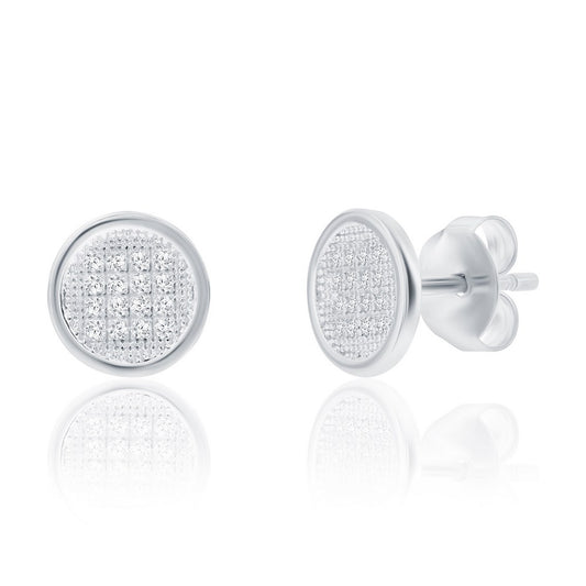 Sterling Silver, Round Pave CZ Necklace & Earrings Set