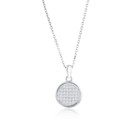 Sterling Silver, Round Pave CZ Necklace & Earrings Set