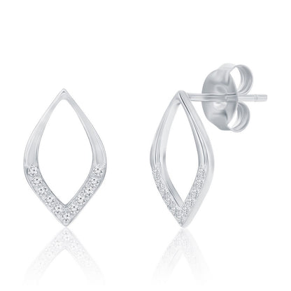 Sterling Silver, Polished & CZ Marquise Necklace & Earrings Set