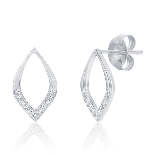 Sterling Silver, Polished & CZ Marquise Necklace & Earrings Set