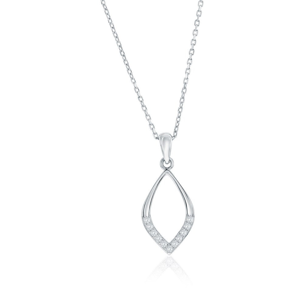 Sterling Silver, Polished & CZ Marquise Necklace & Earrings Set