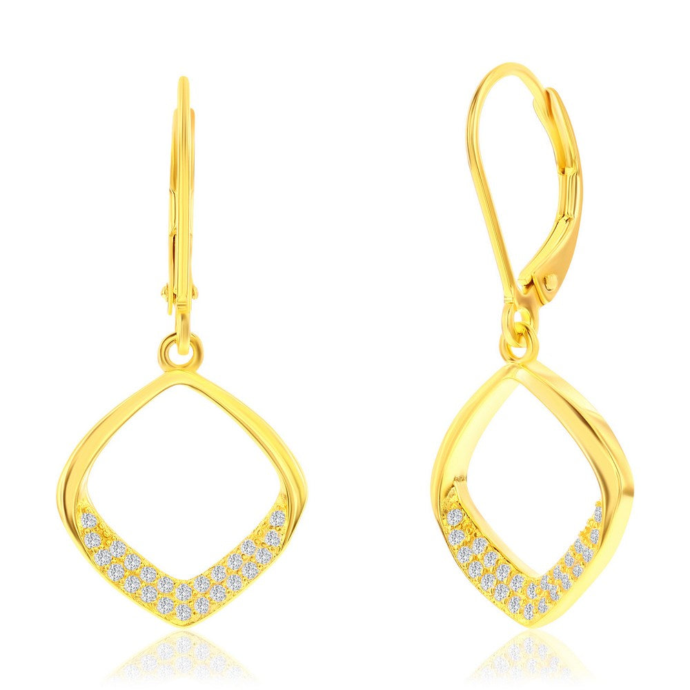 Sterling Silver, Pave CZ Diamond-Shaped Necklace & Earrings Set - Gold Plated featuring elegant earrings in gold