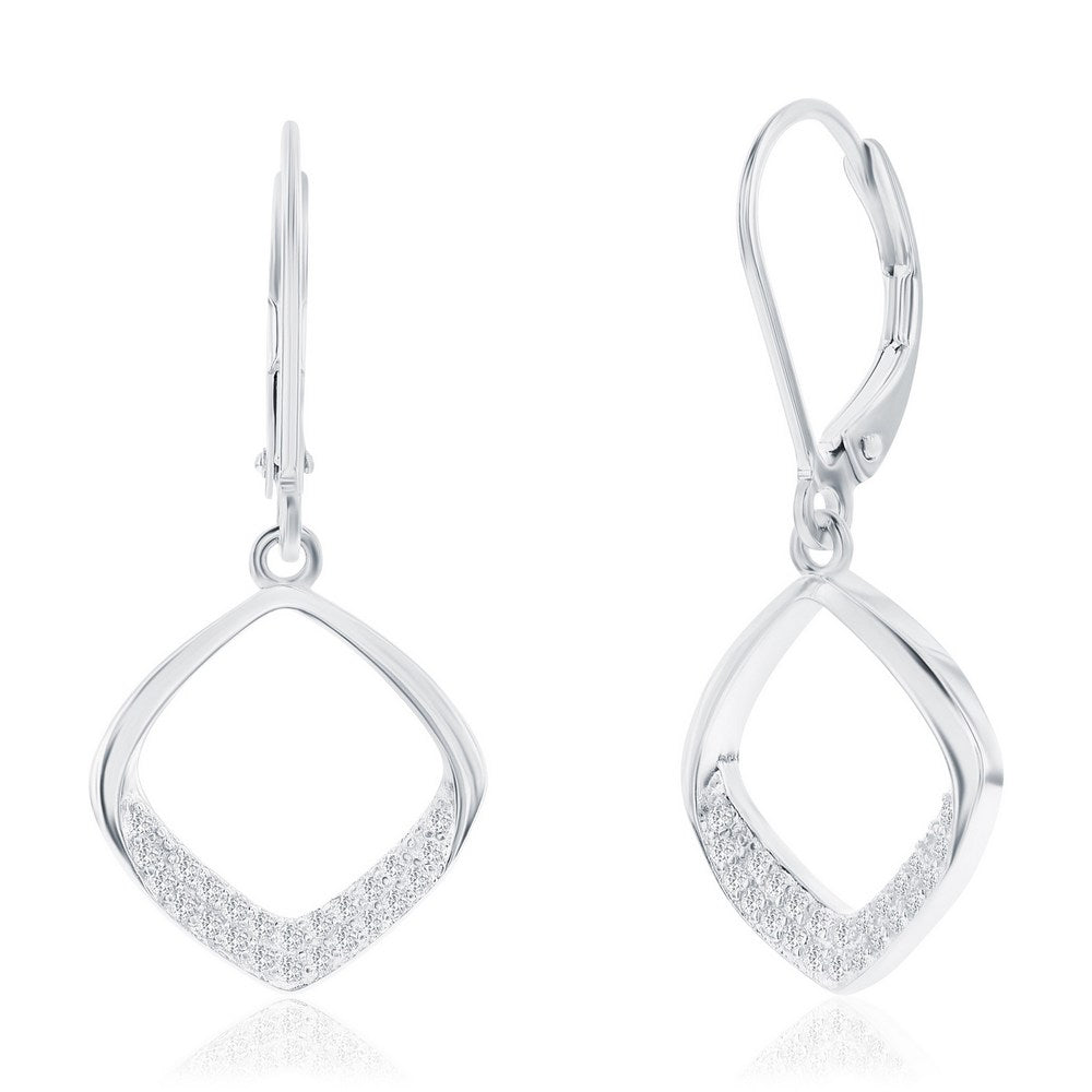Sterling Silver, Pave CZ Diamond-Shaped Necklace & Earrings Set featuring elegant diamond-shaped earrings