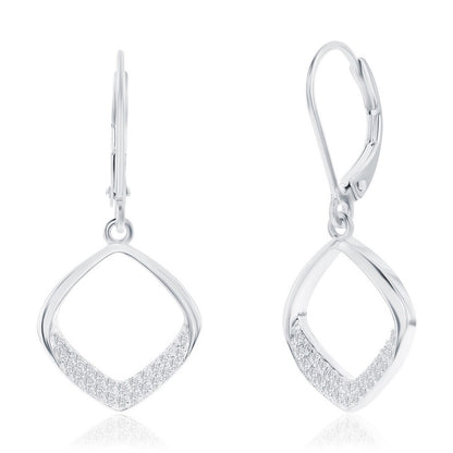 Sterling Silver, Pave CZ Diamond-Shaped Necklace & Earrings Set featuring elegant diamond-shaped earrings
