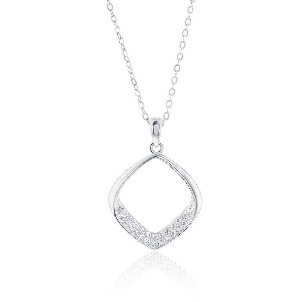 Sterling Silver, Pave CZ Diamond-Shaped Necklace & Earrings Set from Classic Of New York