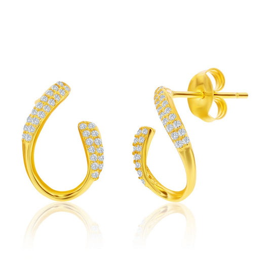 Sterling Silver, Curved Oval-Shaped CZ Necklace & Earrings Set - Gold Plated