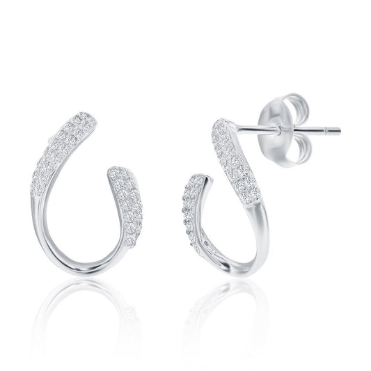 Sterling Silver, Curved Oval-Shaped CZ Necklace & Earrings Set