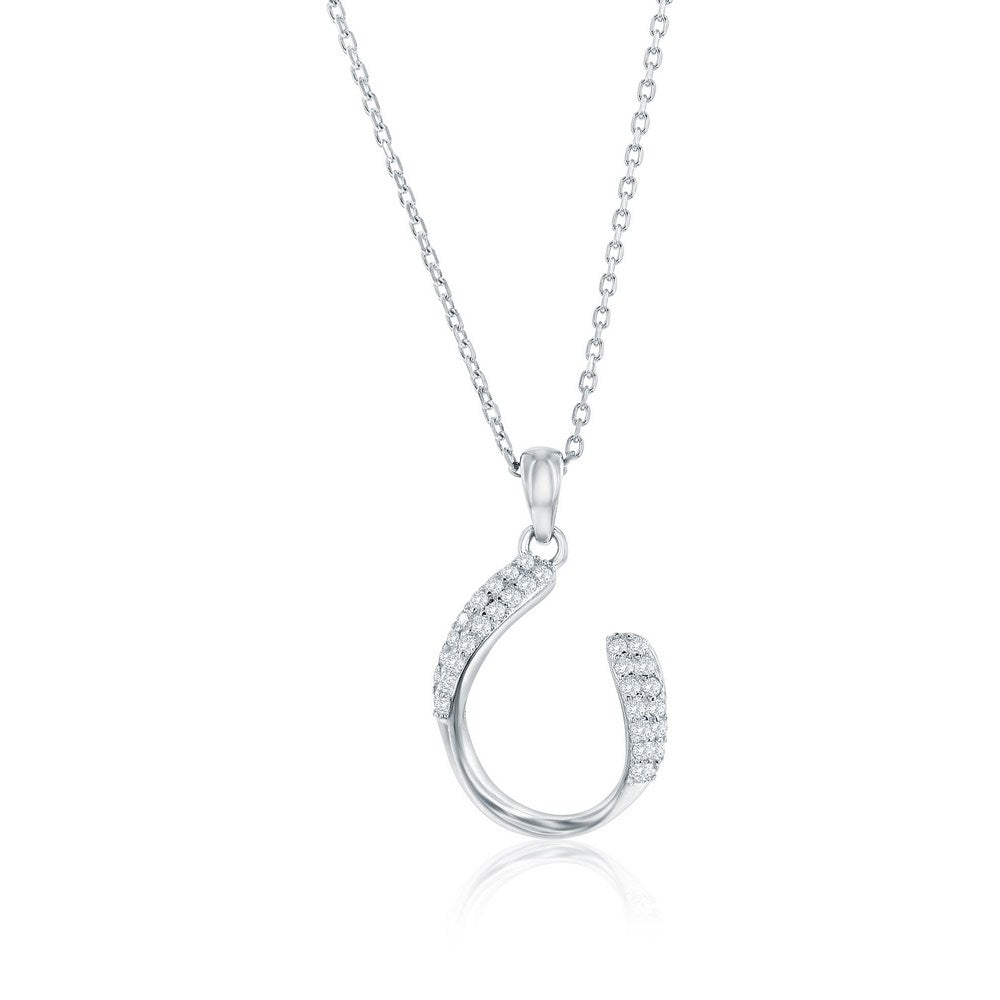 Sterling Silver, Curved Oval-Shaped CZ Necklace & Earrings Set