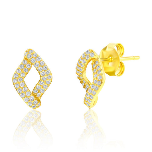 Sterling Silver, Pave CZ Marquise Necklace & Earrings Set - Gold Plated