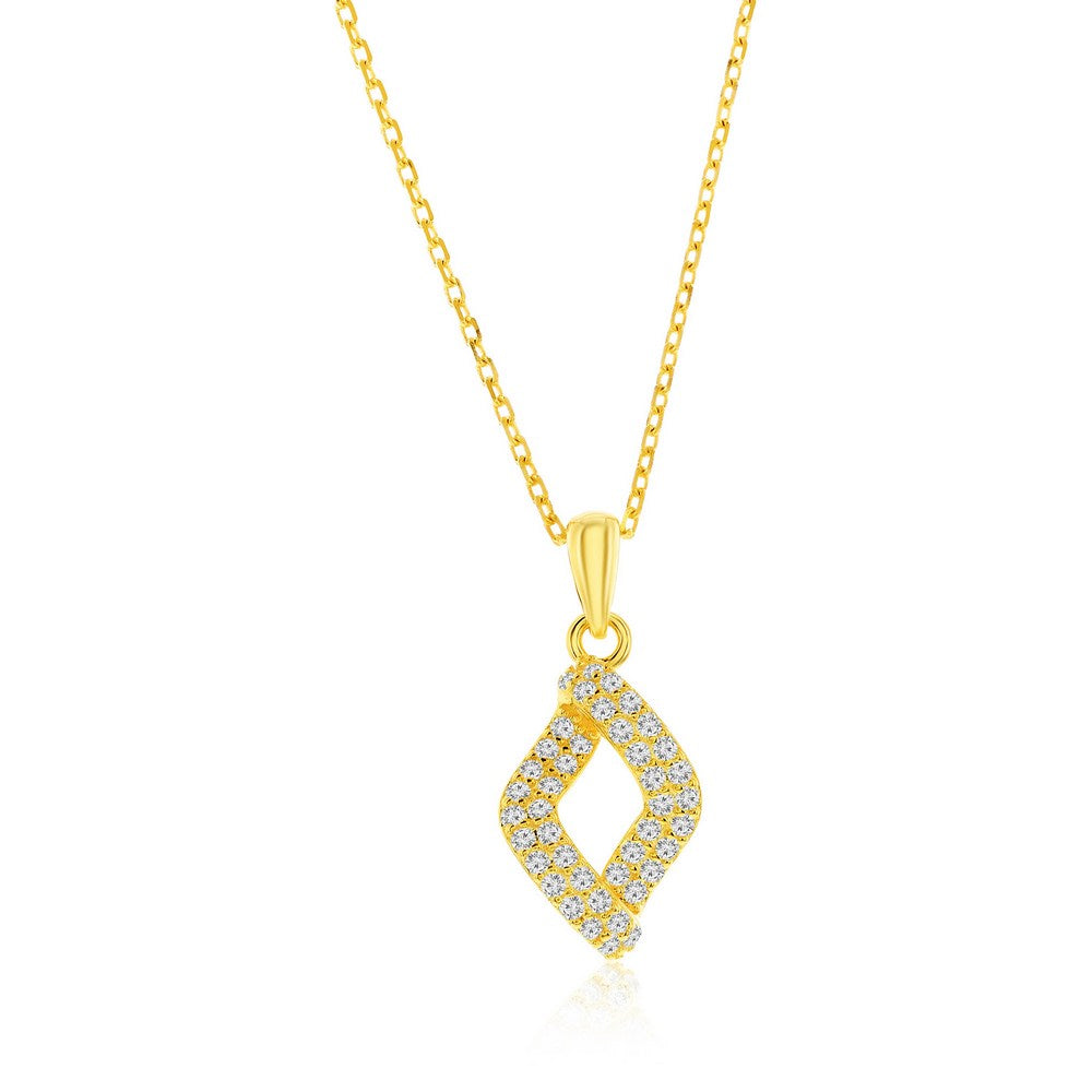 Sterling Silver, Pave CZ Marquise Necklace & Earrings Set - Gold Plated