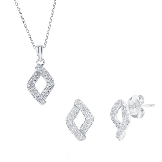 Sterling Silver, Pave CZ Marquise Necklace & Earrings Set