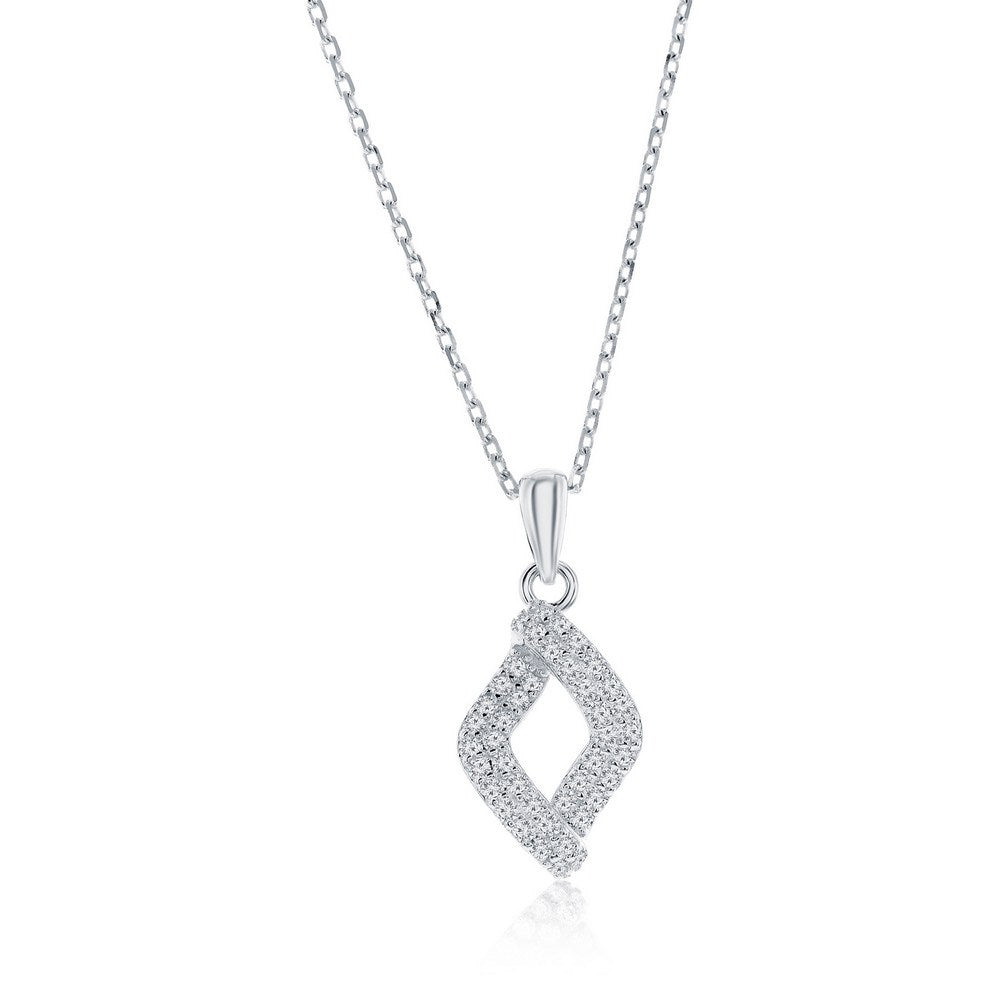 Sterling Silver, Pave CZ Marquise Necklace & Earrings Set
