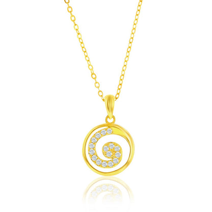 Sterling Silver, Pave CZ Swirl Design Necklace & Earrings Set - Gold Plated