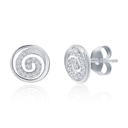 Sterling Silver, Pave CZ Swirl Design Necklace & Earrings Set