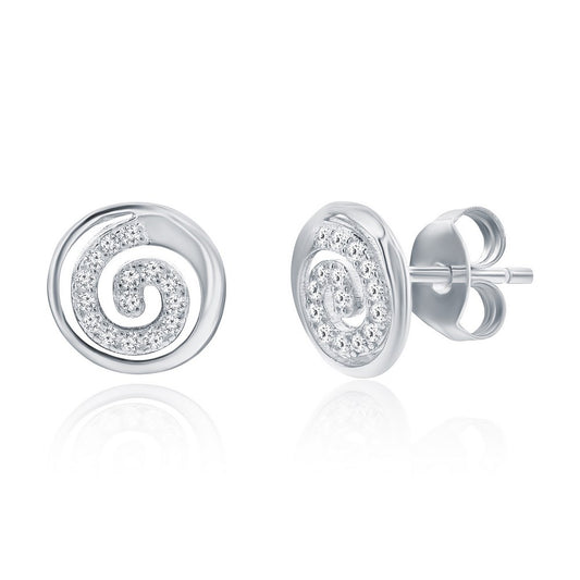 Sterling Silver, Pave CZ Swirl Design Necklace & Earrings Set