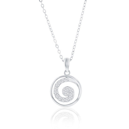 Sterling Silver, Pave CZ Swirl Design Necklace & Earrings Set