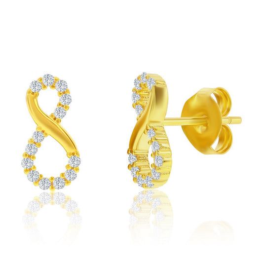 Sterling Silver, Polished & CZ Infinity Necklace & Earrings Set - Gold Plated