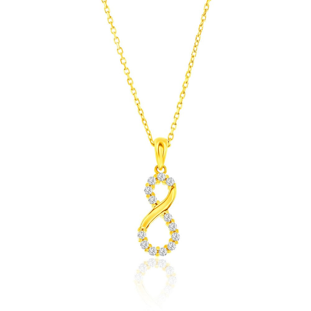 Sterling Silver, Polished & CZ Infinity Necklace & Earrings Set - Gold Plated