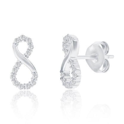 Sterling Silver, Polished & CZ Infinity Necklace & Earrings Set