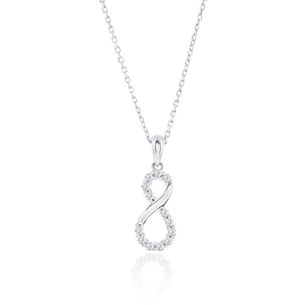 Sterling Silver, Polished & CZ Infinity Necklace & Earrings Set