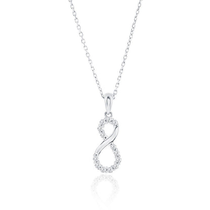 Sterling Silver, Polished & CZ Infinity Necklace & Earrings Set