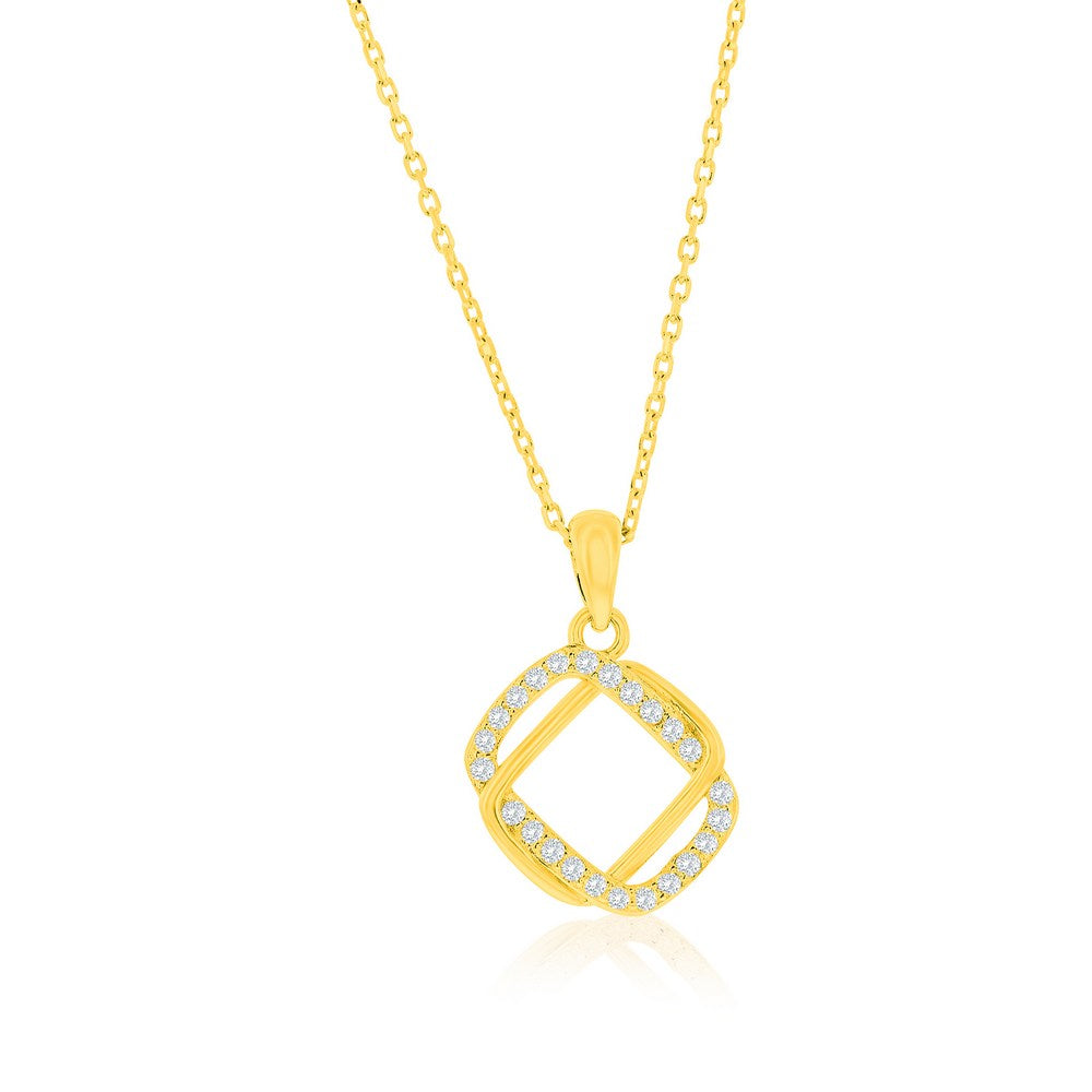 Sterling Silver, Intertwined CZ Necklace & Earrings Set - Gold Plated
