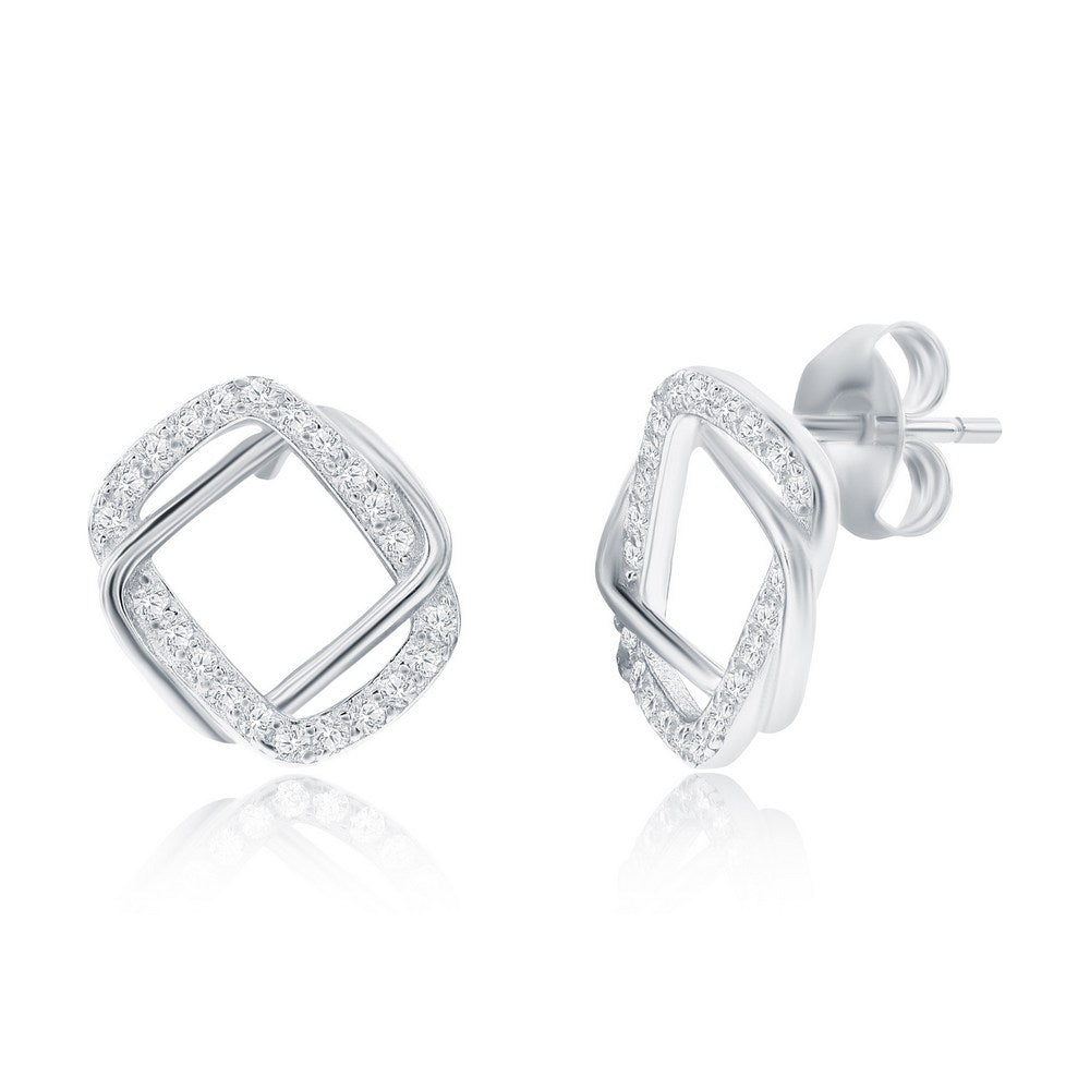 Sterling Silver, Intertwined CZ Necklace & Earrings Set