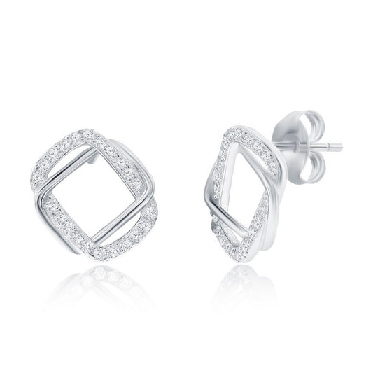 Sterling Silver, Intertwined CZ Necklace & Earrings Set