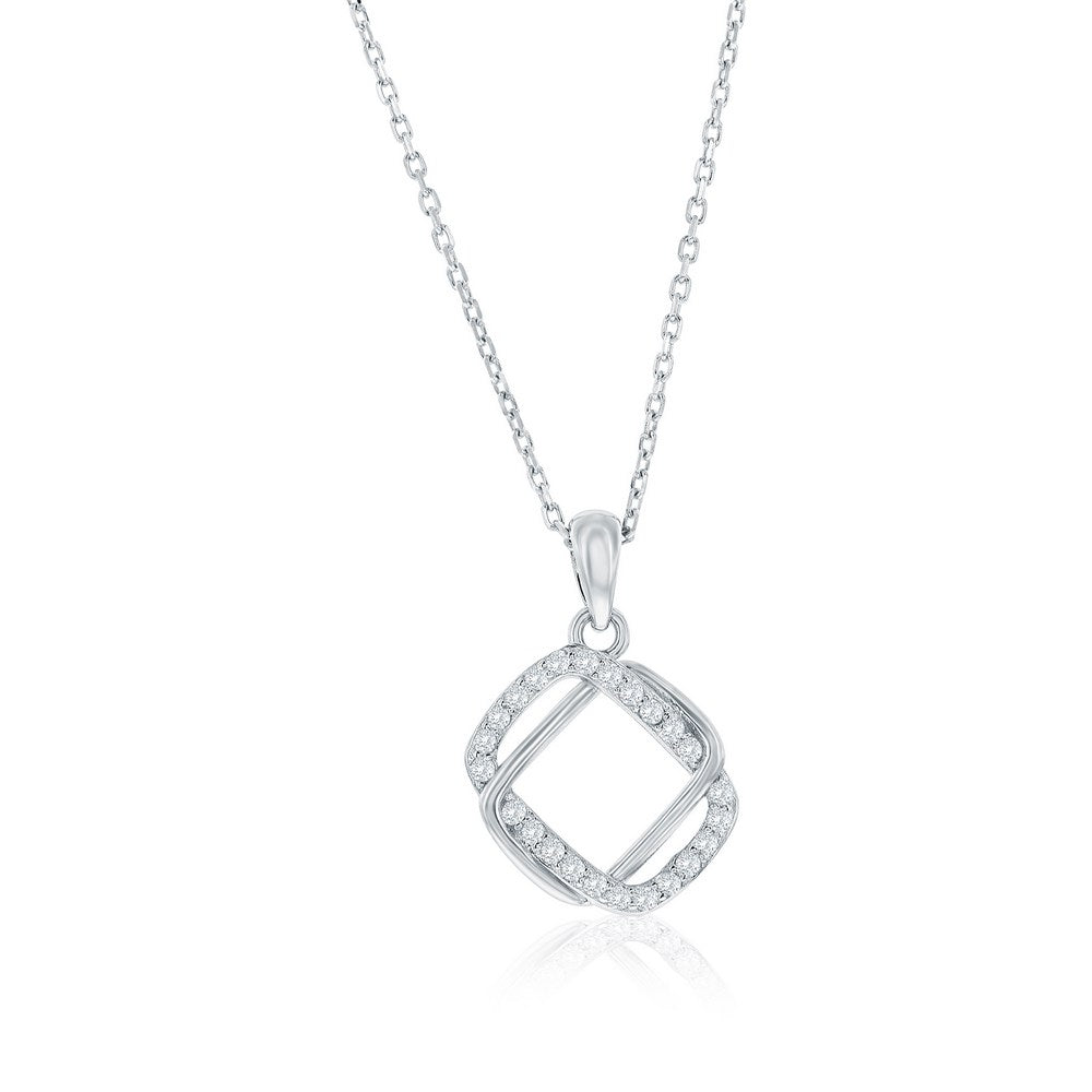 Sterling Silver, Intertwined CZ Necklace & Earrings Set