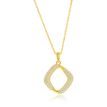 Sterling Silver, Pave CZ Square Necklace & Earrings Set - Gold Plated