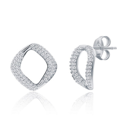 Sterling Silver, Pave CZ Square Necklace & Earrings Set