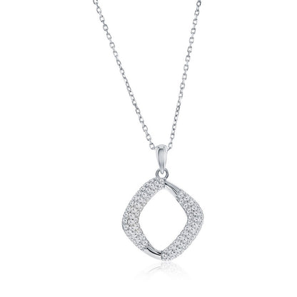 Sterling Silver, Pave CZ Square Necklace & Earrings Set