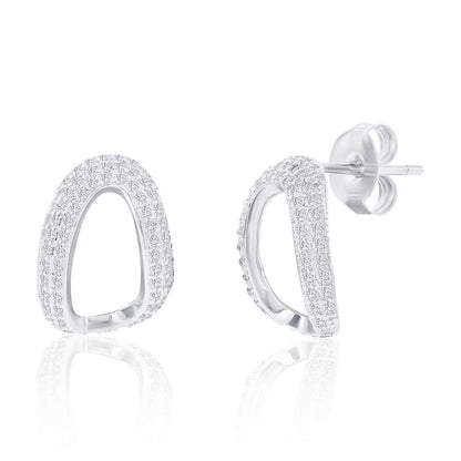 Sterling Silver, Pave CZ Oval-Shaped Necklace & Earrings Set