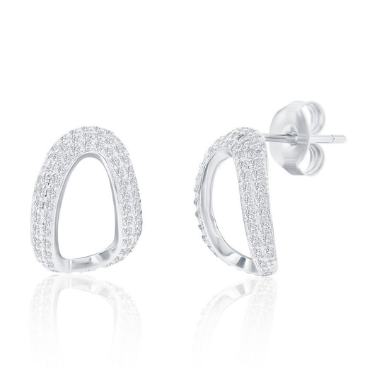 Sterling Silver, Pave CZ Oval-Shaped Necklace & Earrings Set