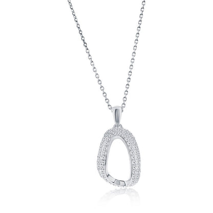 Sterling Silver, Pave CZ Oval-Shaped Necklace & Earrings Set