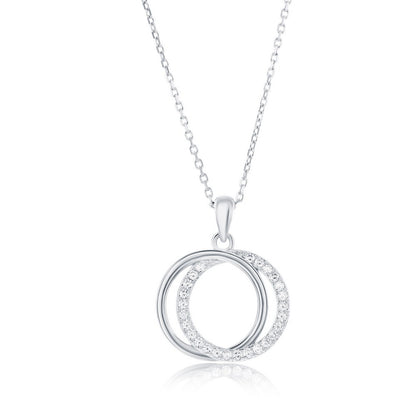 Sterling Silver, Interlocking Circle CZ Necklace & Earrings Set
