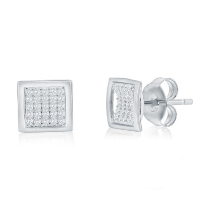 Sterling Silver, Square Pave CZ Necklace & Earrings Set