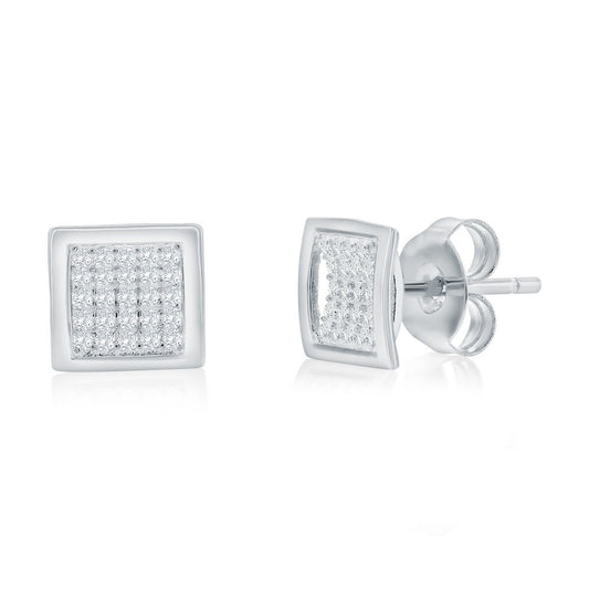 Sterling Silver, Square Pave CZ Necklace & Earrings Set