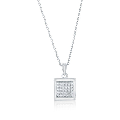 Sterling Silver, Square Pave CZ Necklace & Earrings Set