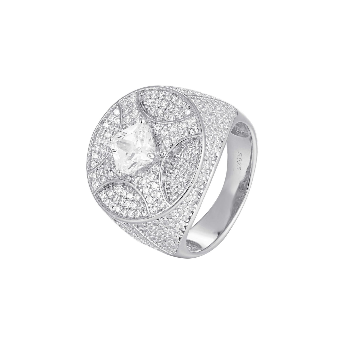 Sterling Silver Round Princess Cut CZ Designer Mens Ring RP