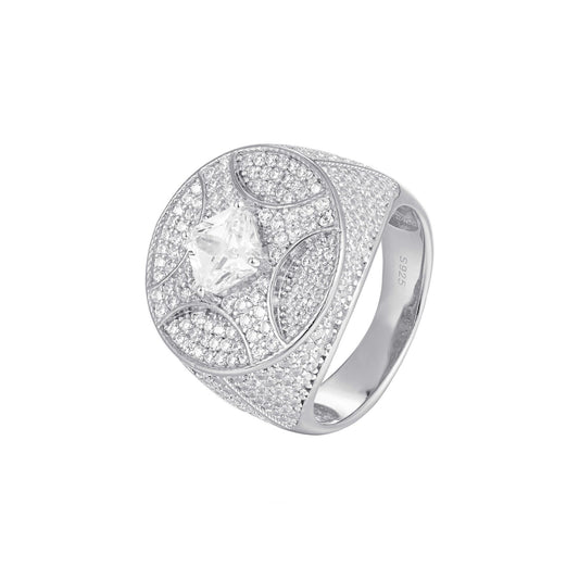 Sterling Silver Round Princess Cut CZ Designer Mens Ring RP