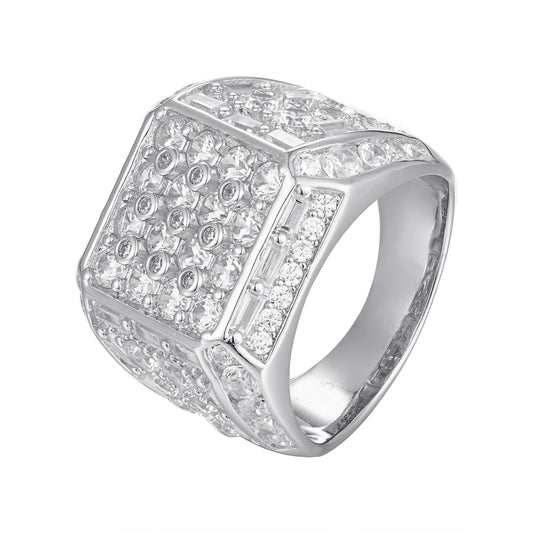 Sterling Silver CZ Square Shape Designer Mens Ring RP