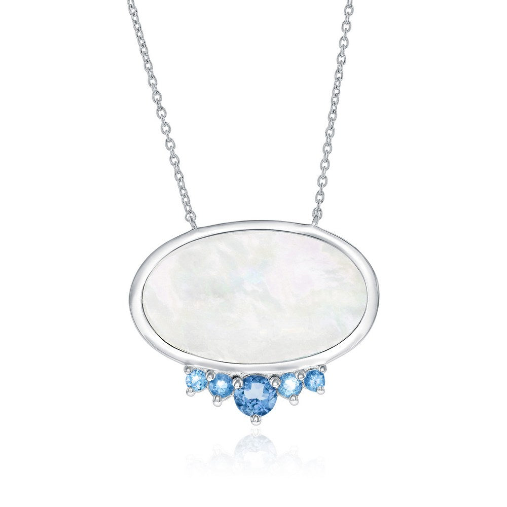Sterling Silver, Oval MOP Necklace - Sky Blue Topaz
