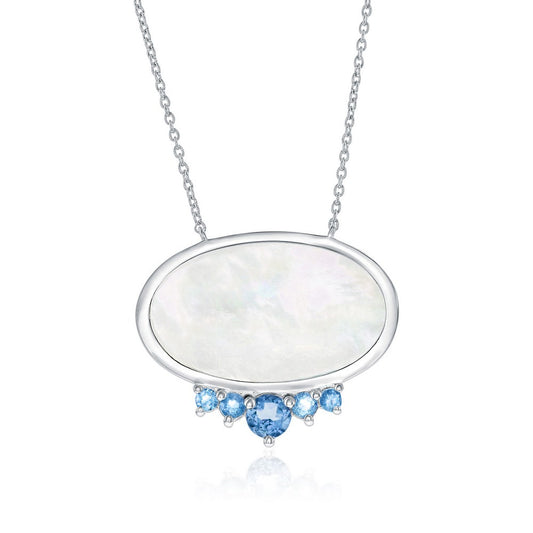 Sterling Silver, Oval MOP Necklace - Sky Blue Topaz