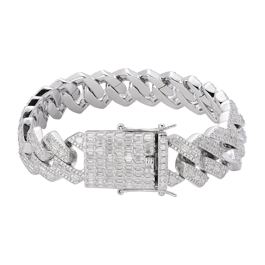 Sterling Silver Round Baguette Moissanite Cuban 8 Inch Mens Bracelet RP 22-7/8 Cttw
