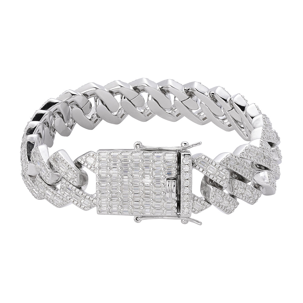 Sterling Silver Round Baguette Moissanite Cuban 8 Inch Mens Bracelet RP 22-7/8 Cttw