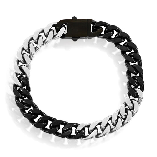 Stainless Steel 10mm Cuban Link Bracelet - Black & Silver