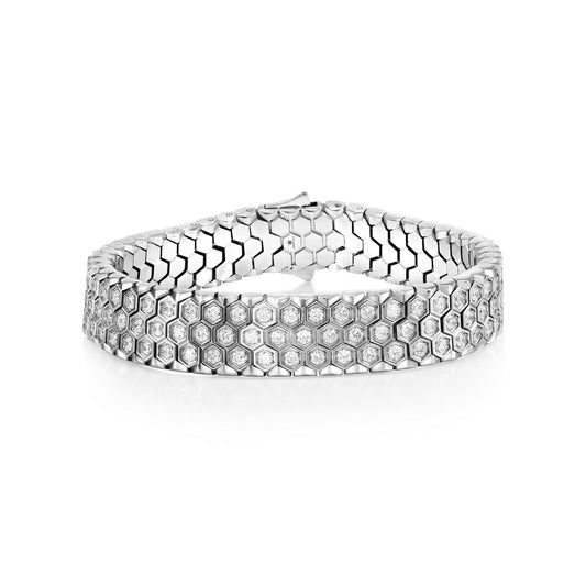 Stainless Steel, Honey Comb Design, CZ Bracelet